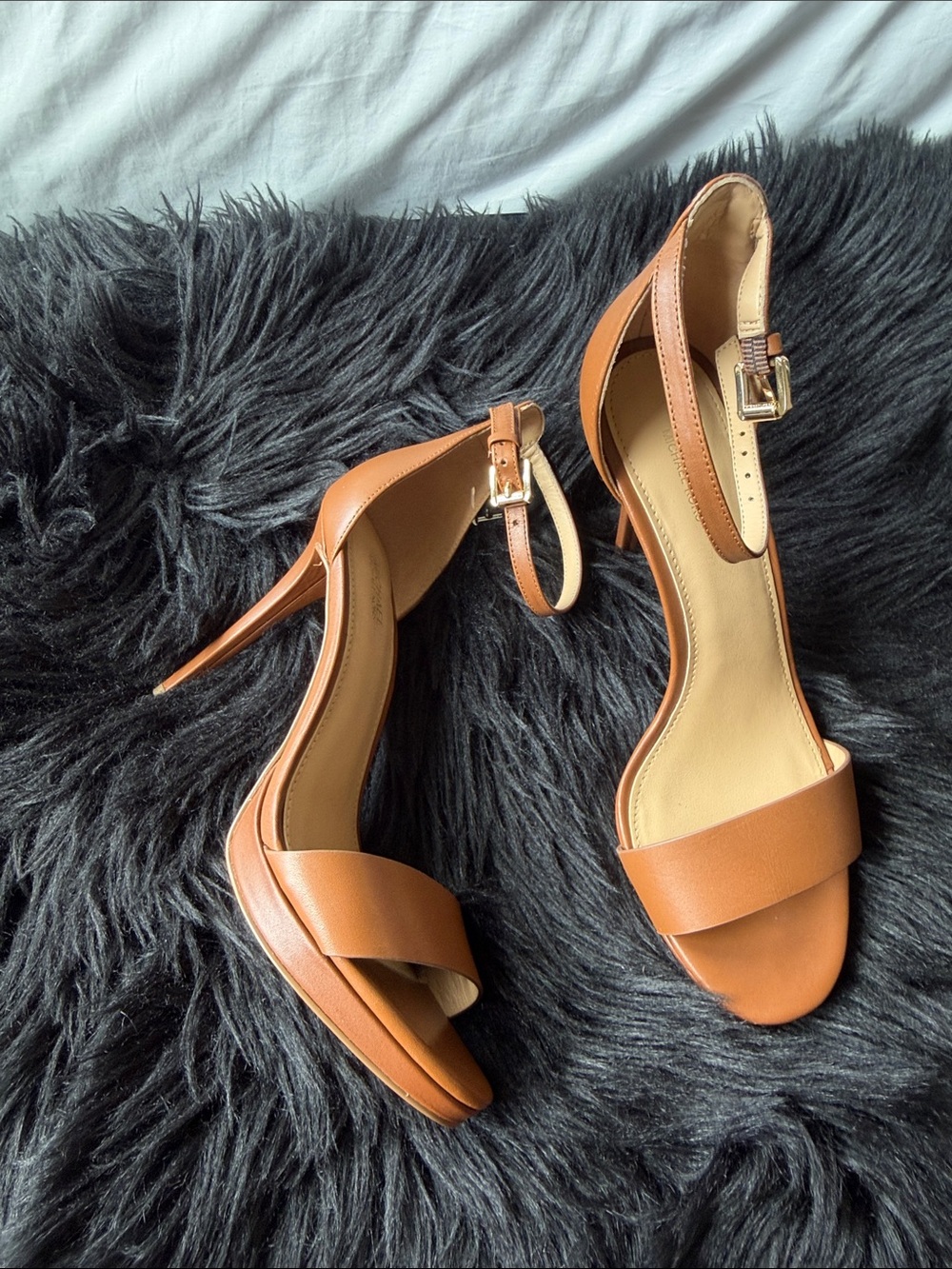 Michael Kors Tan Leather Ankle-Strap Stiletto Sandals